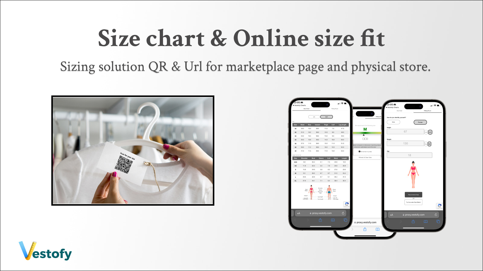 Size charts and shopper size fit by QR code scan