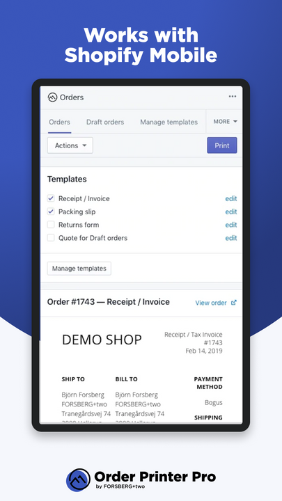 Shopify Order Printer - Imprimer des commandes sur mobile