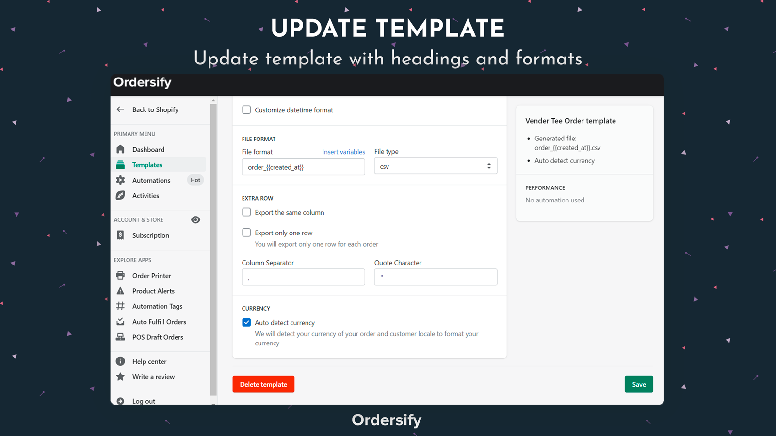 Ordersify: Order Exporter Screenshot