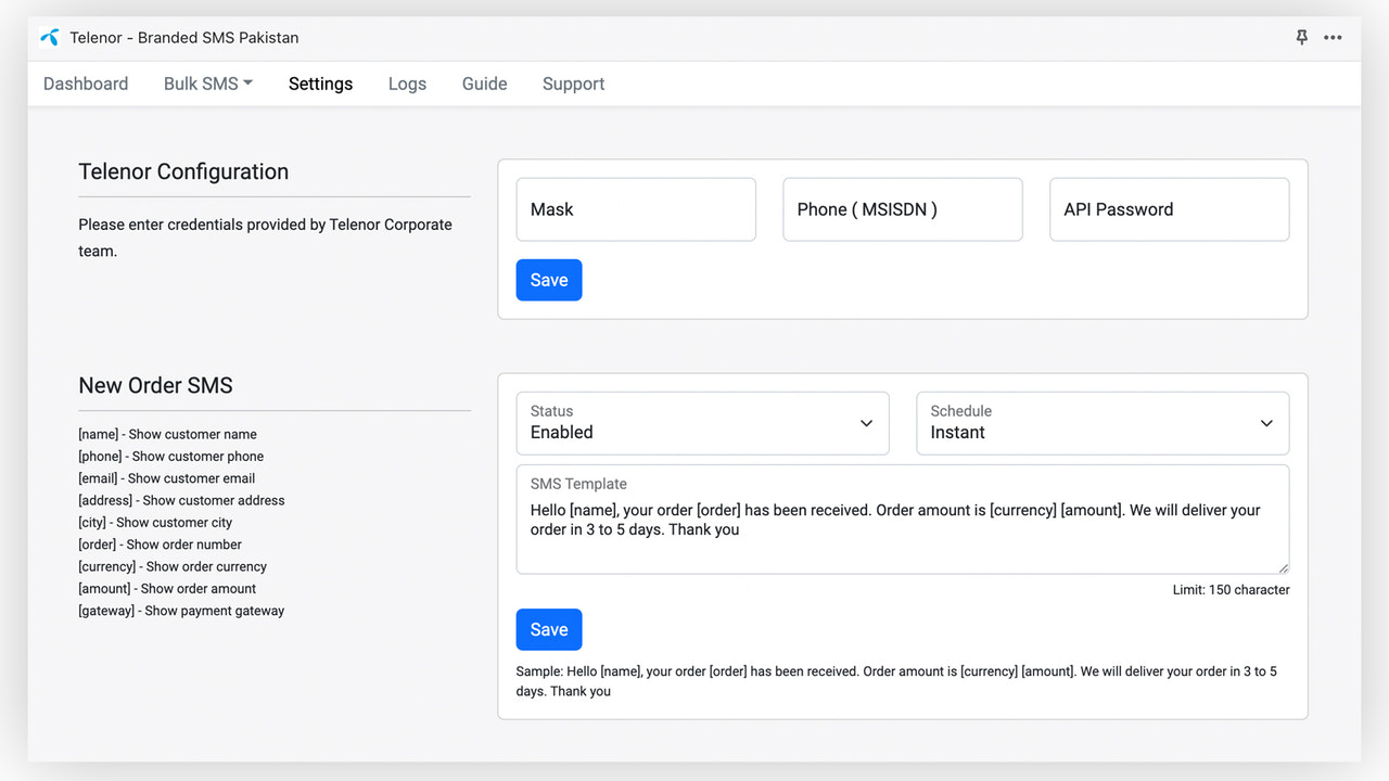 Configuraciones de Telenor