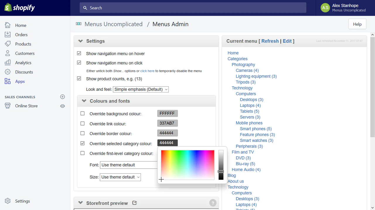 Configuração de clique e marcação para personalizar seu menu