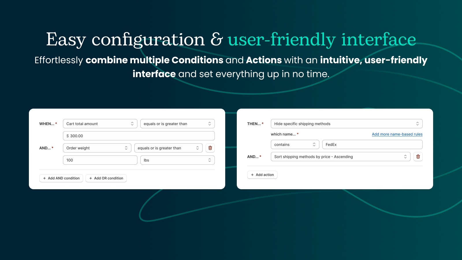 Oculte e Ordene Envio Configuração fácil, interface amigável ao usuário