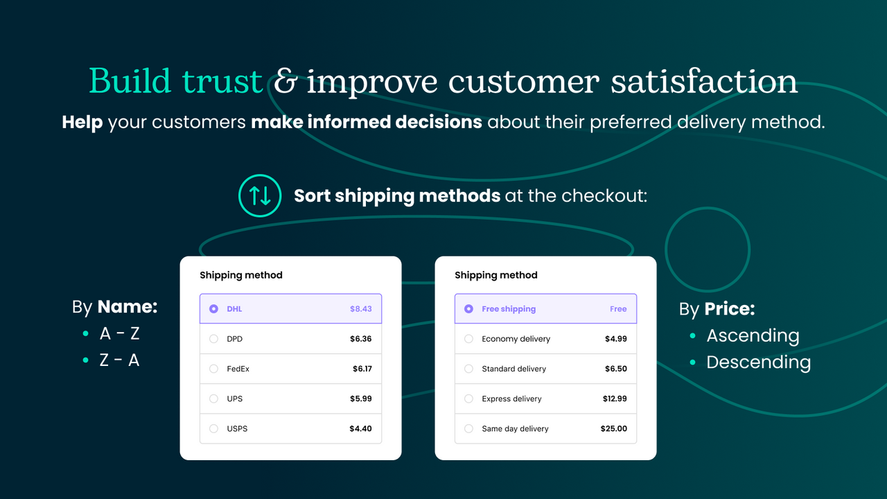 Ordenar métodos de envío por precio o nombre en el proceso de pago de la tienda Shopify