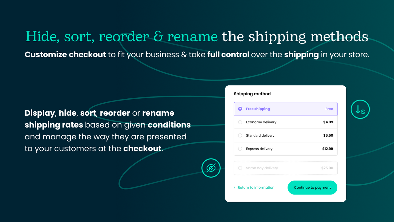 Sort, reorder, rename, hide shipping methods at Shopify checkout