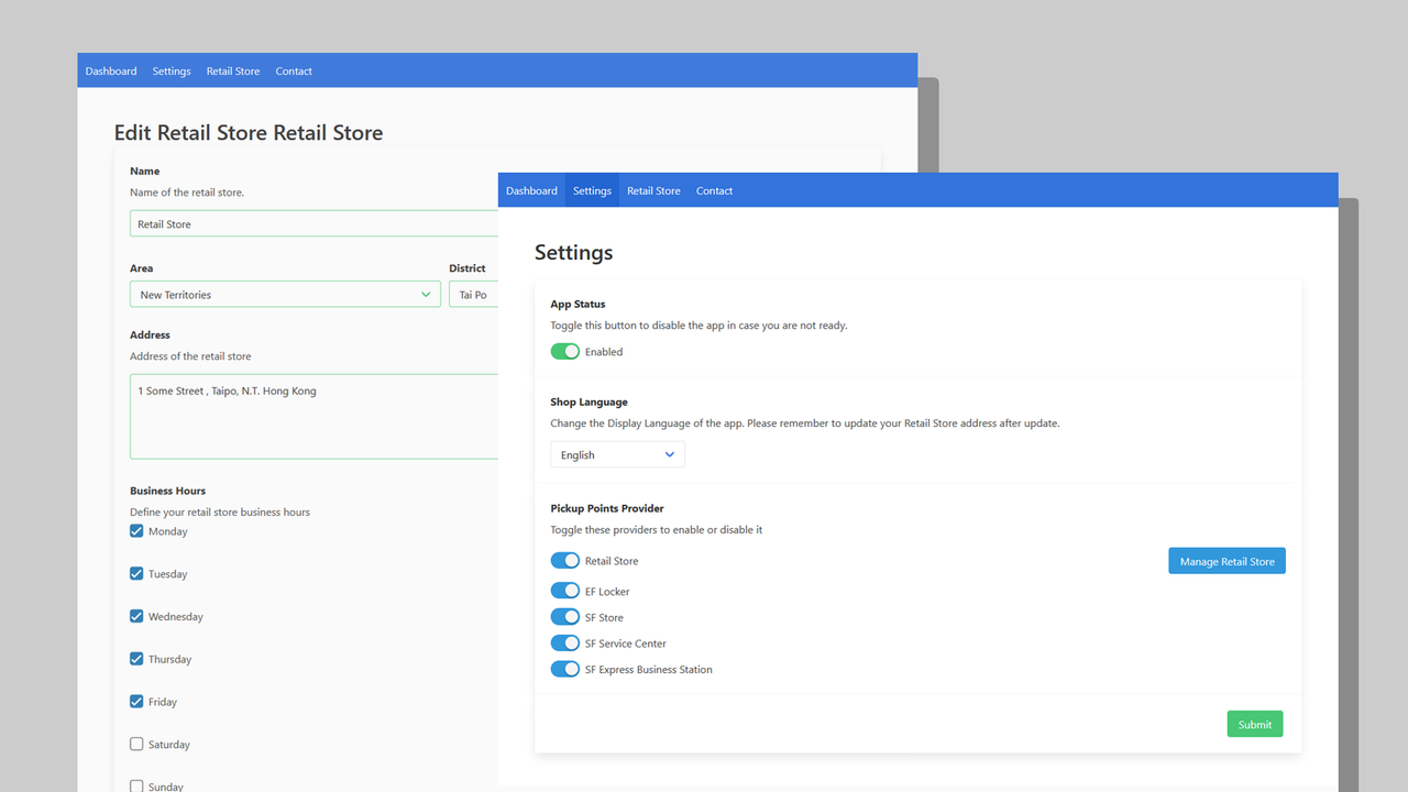 Personaliza la configuración y gestiona la lista de tiendas desde el panel de administración