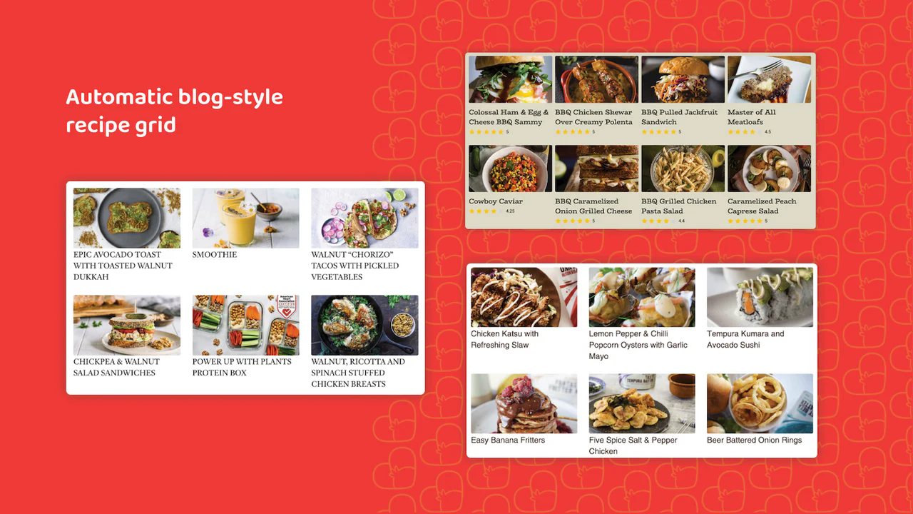 Auto-generated recipe grid that is blog-like