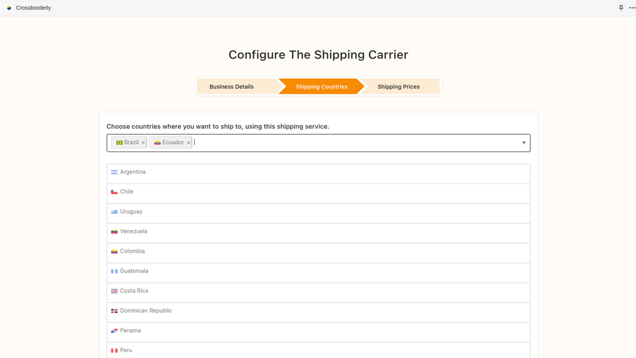 Select countries to ship to