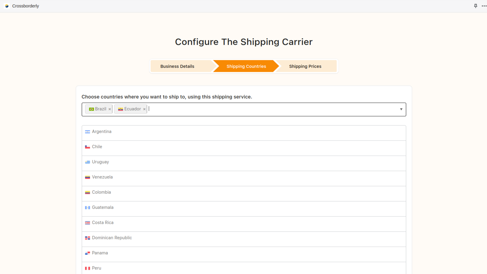 Select countries to ship to