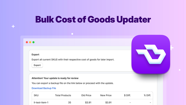 Export backup files of the current COGs for the selected SKUs