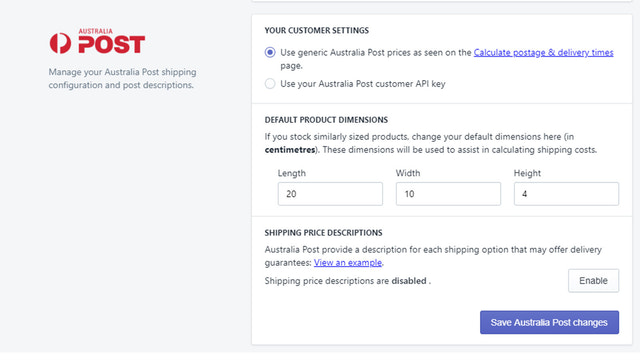 BOXY step 3 - Set up Australia Post