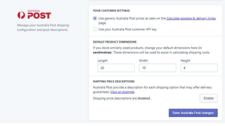 BOXY Australian Postal Prices Screenshot