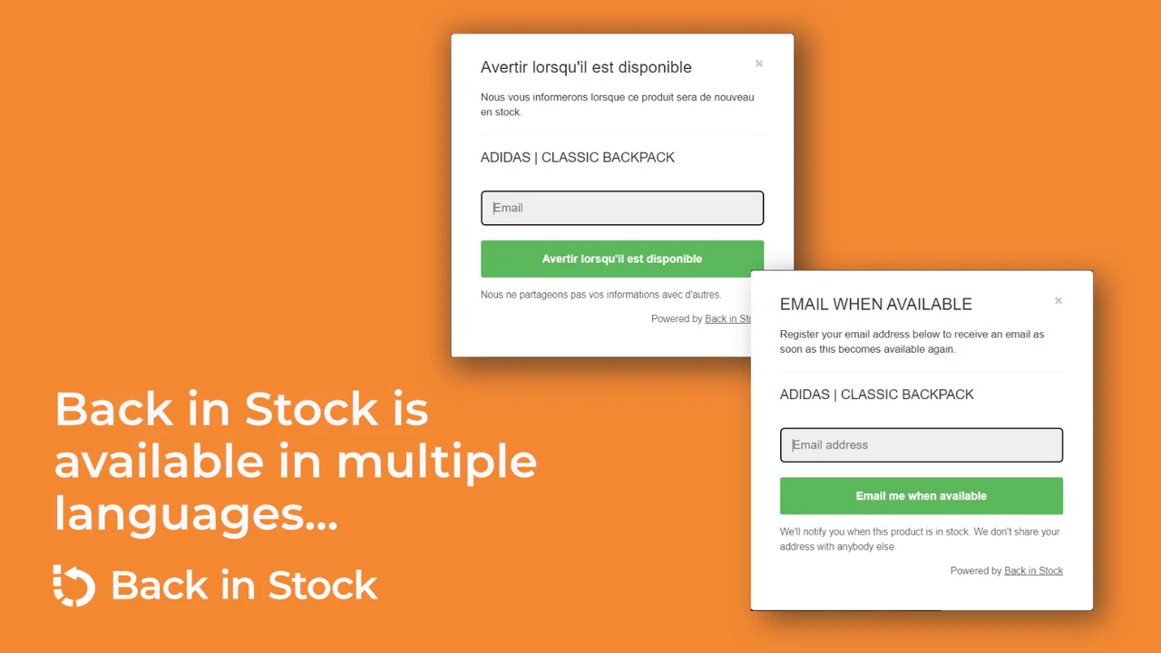 Create Back in Stock Notifications in your local language.