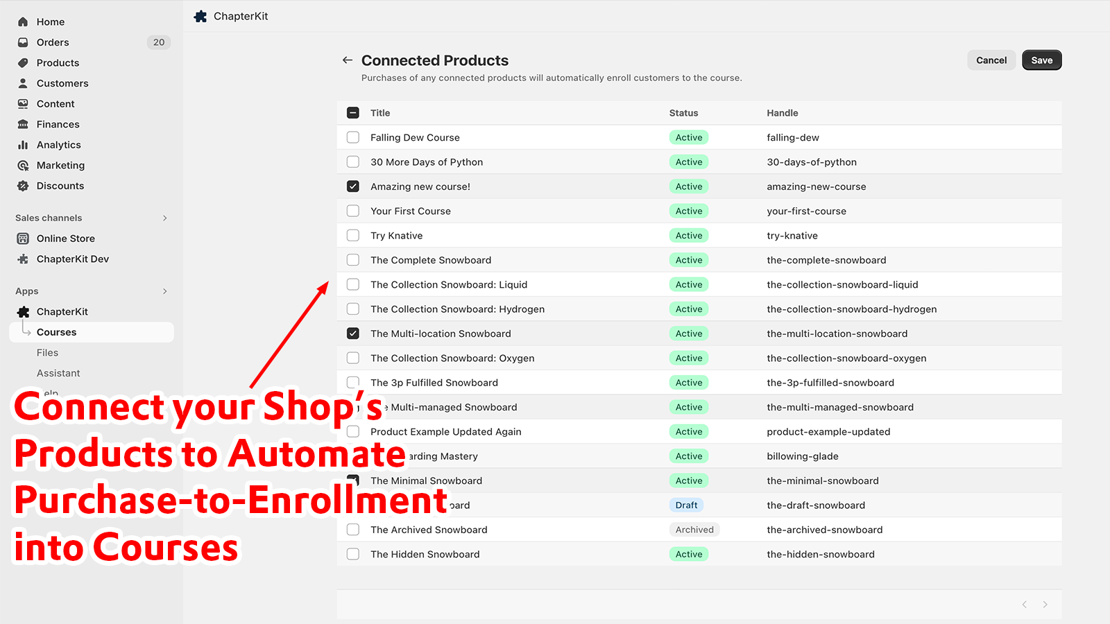 Connectez les produits pour automatiser l'achat à l'inscription