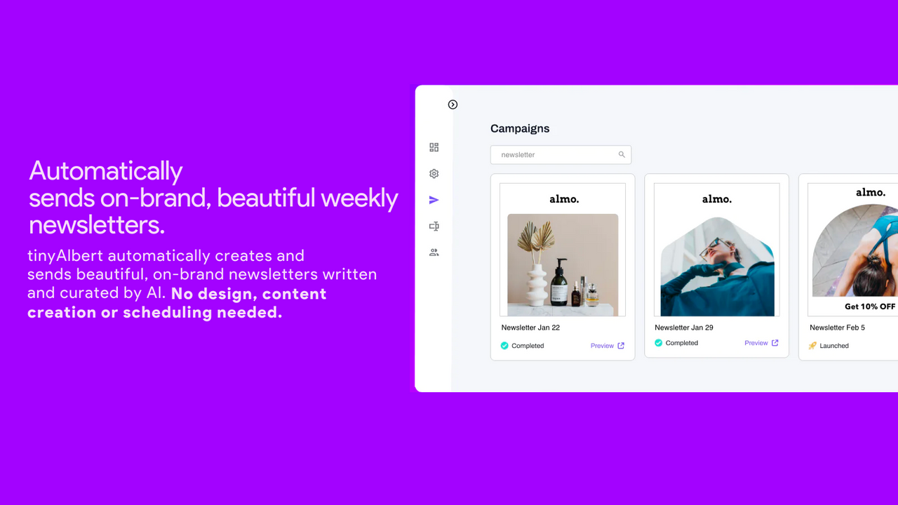 Automatically sends weekly newsletters using AI.
