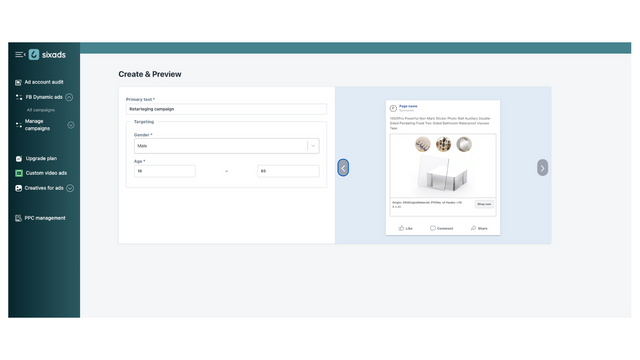 sixads facebook dynamic retargeting campaign creation flow