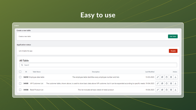 table, link in table, custom data table