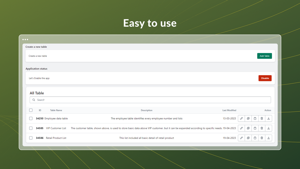 table, link in table, custom data table