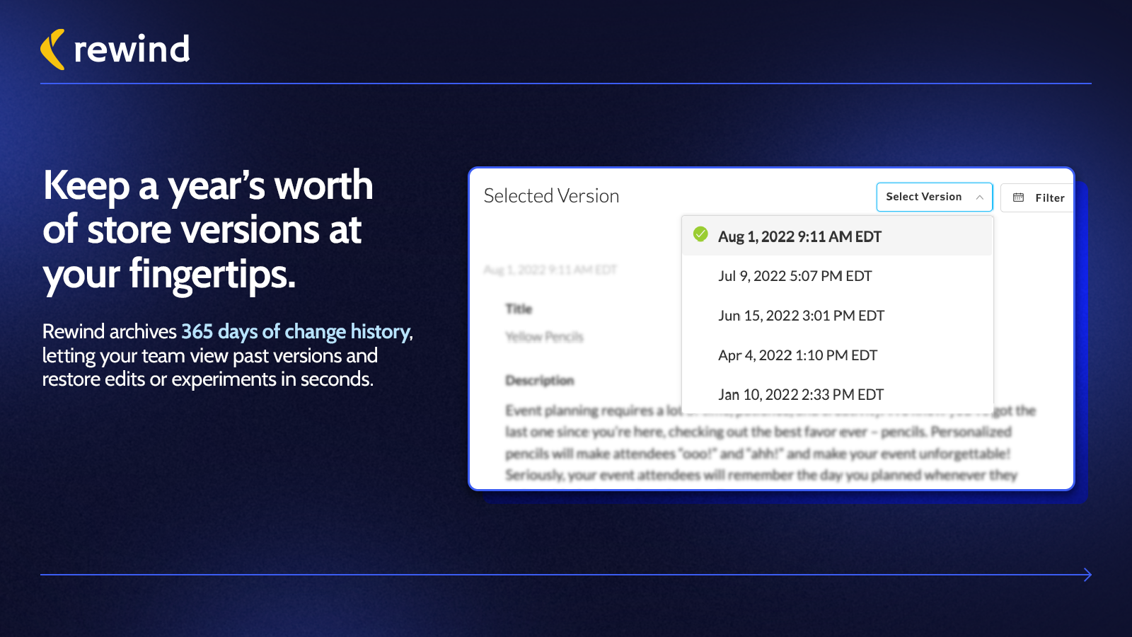 Rewind Backups for Shopify - Versions