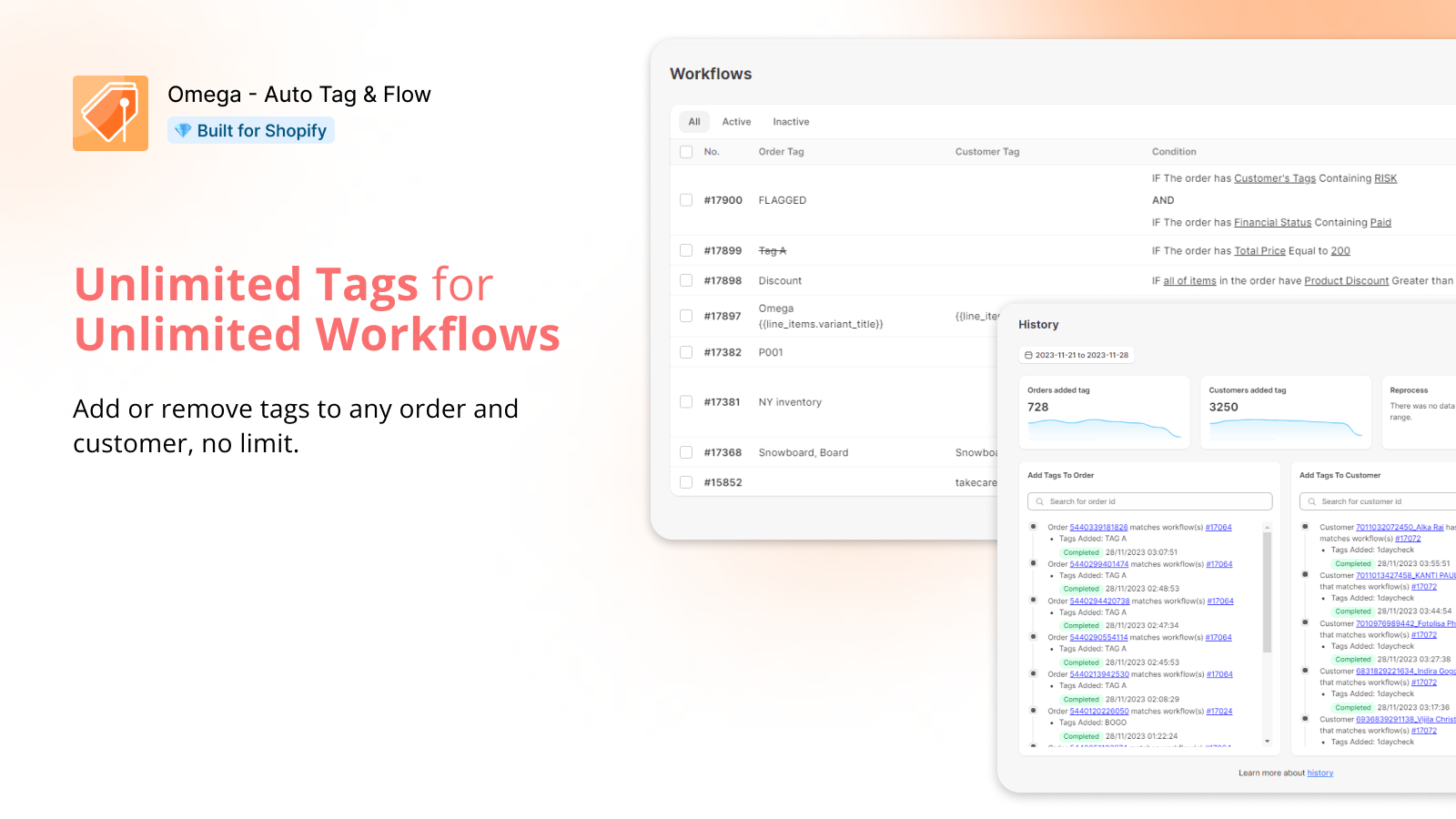 Unlimited tags auto tag/remove tag order, customer, product