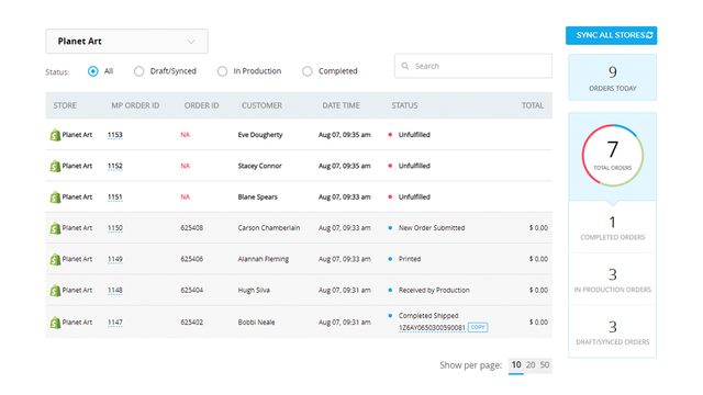 Page de gestion des commandes