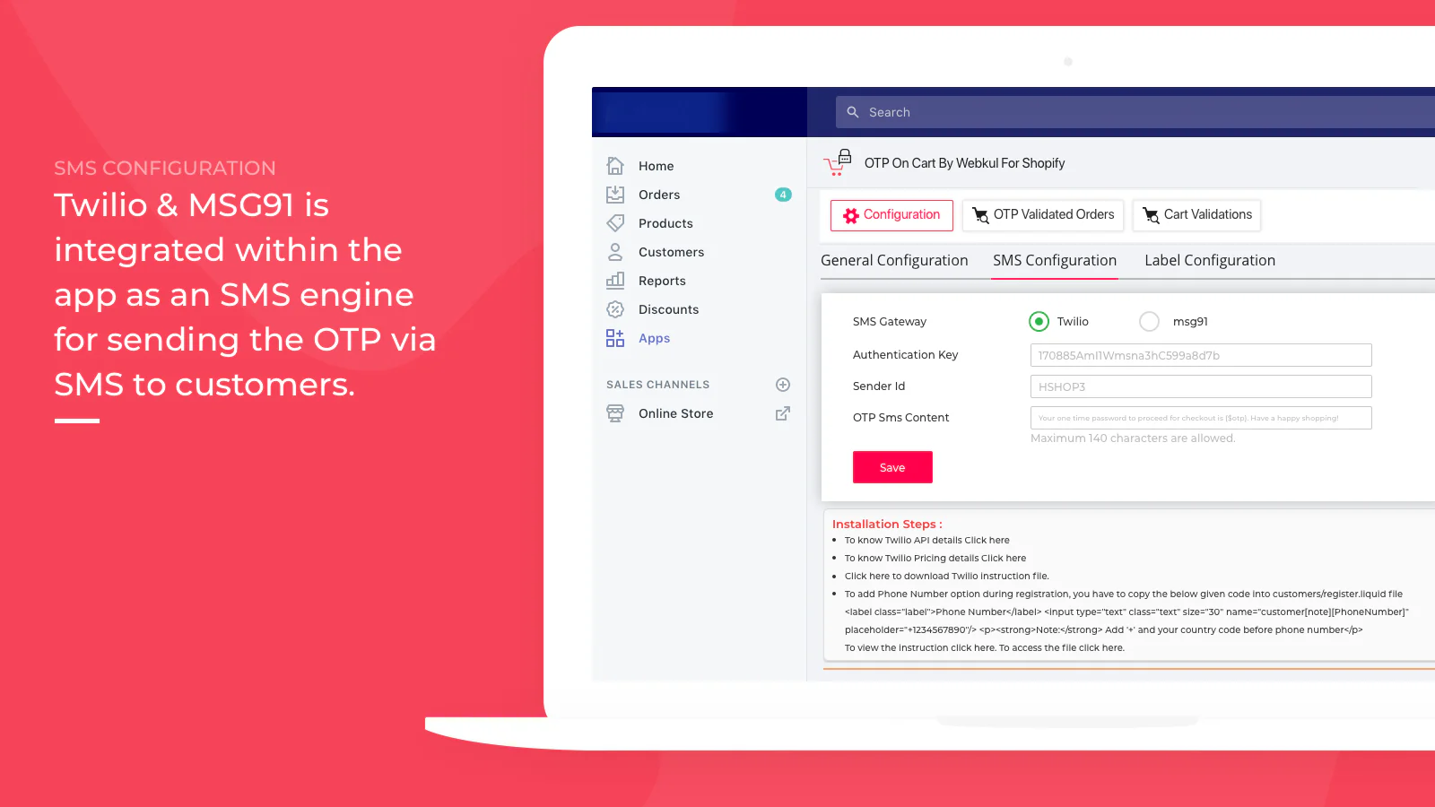 sms configuratie