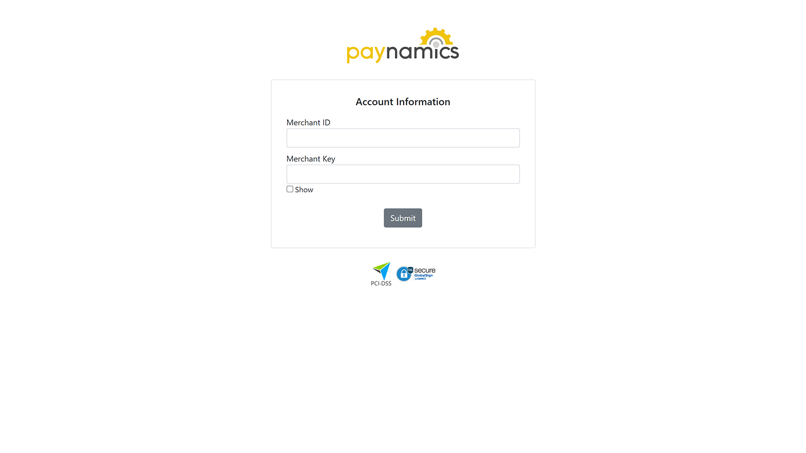 Enter credentials from Paynamics