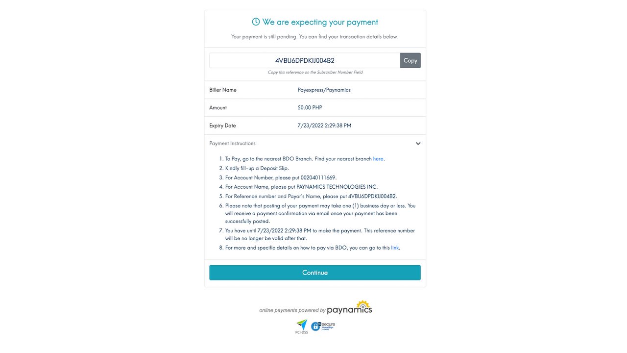 payment result page