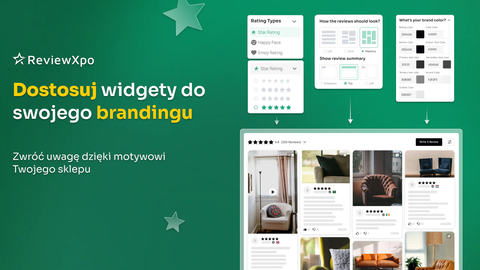 Konfigurowalny widget recenzji produktów Shopify