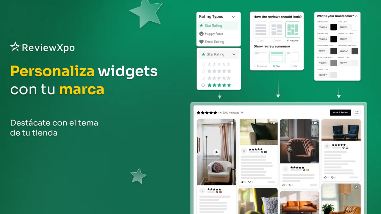 Widget de reseñas de productos Shopify personalizable.