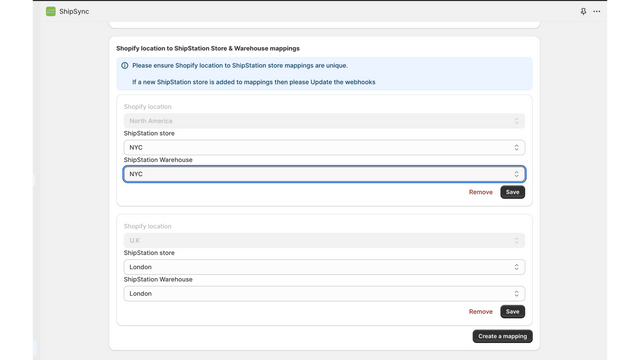 Detalles de configuración de ShipStation