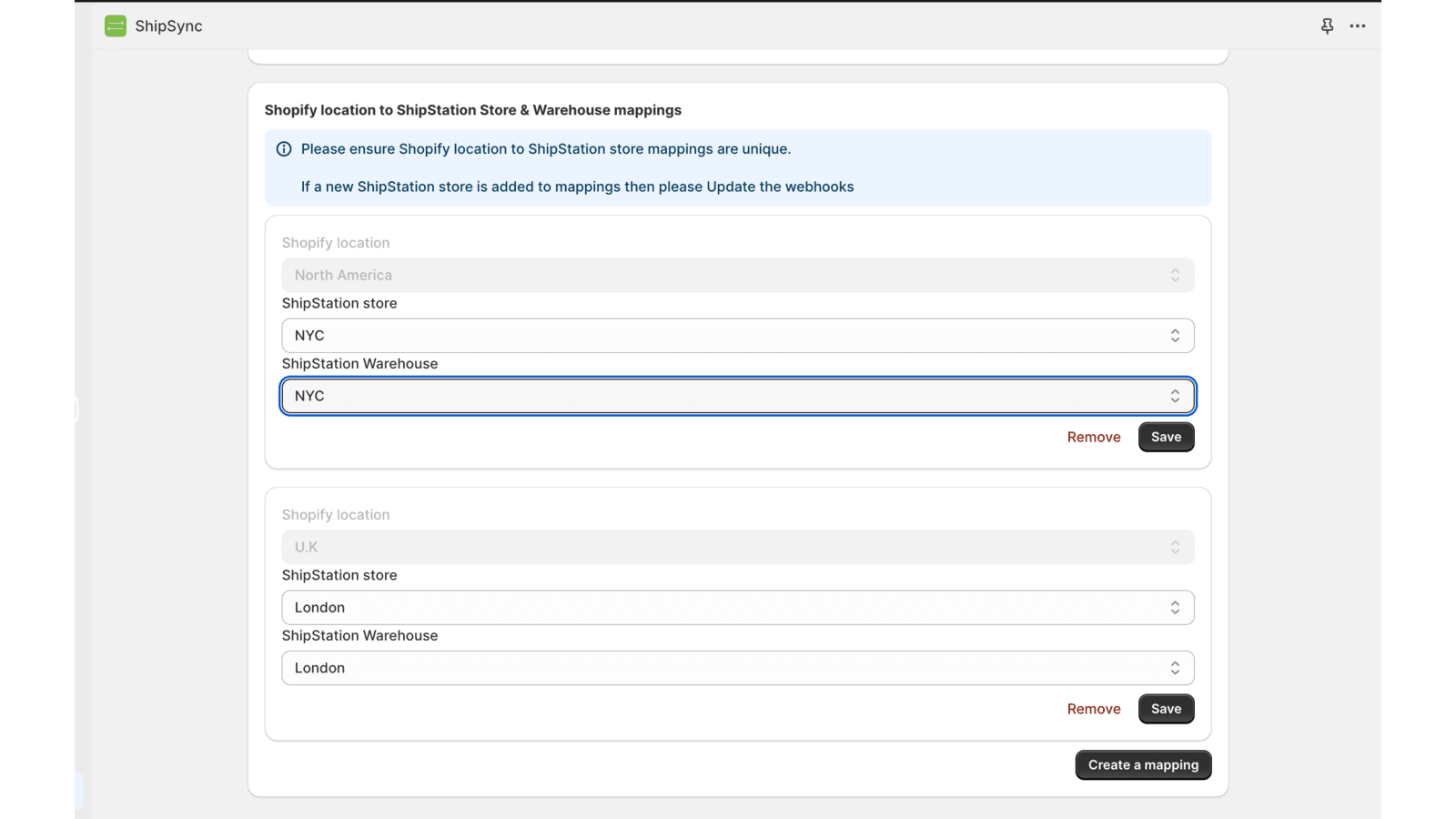 Detalles de configuración de ShipStation