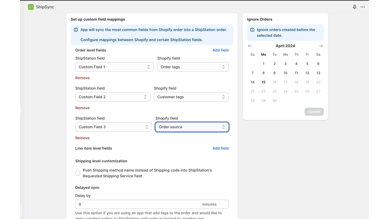 Order Level Settings