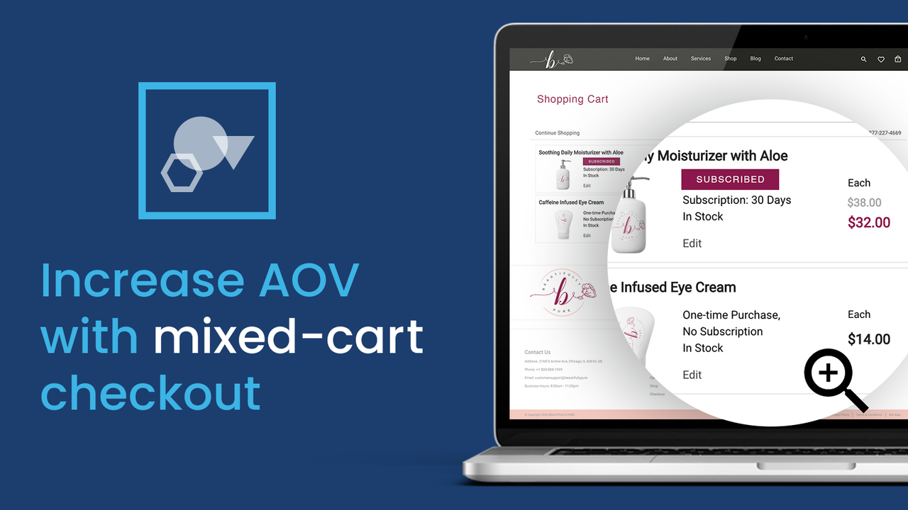 Virtual shopping cart with one-time and subscription offerings