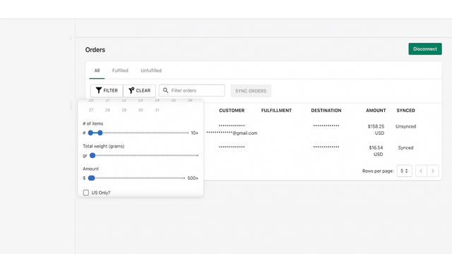 Filtrez les commandes pour une gestion plus facile.