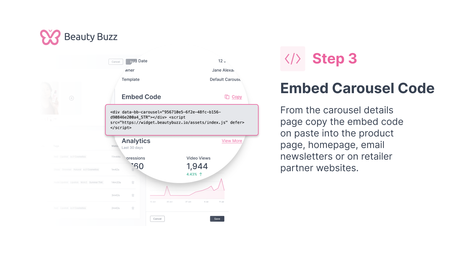 Embed carousel, copy and paste the embed code and insert on page