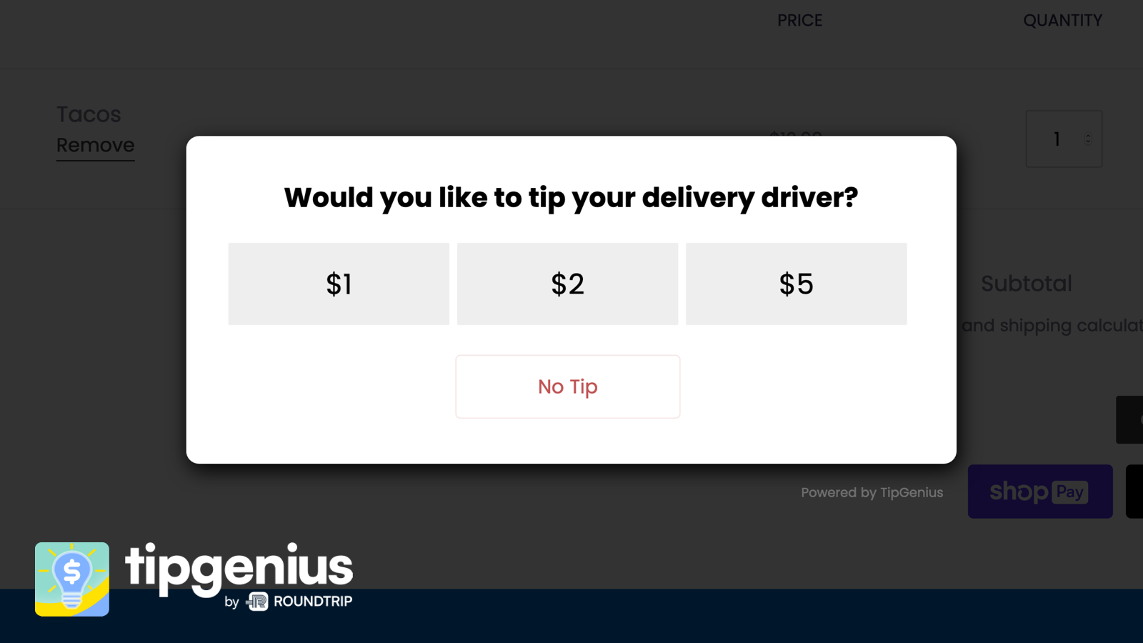 TipGenius Tipping and Donation Pop-up