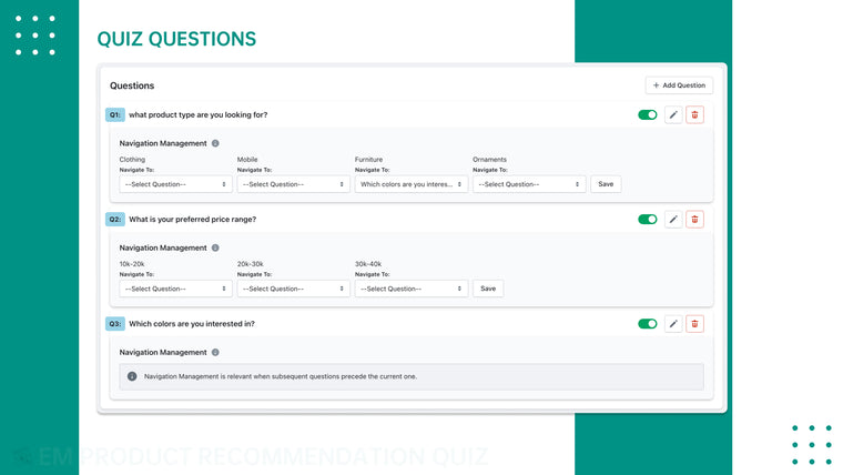 EM Product Recommendation Quiz Screenshot