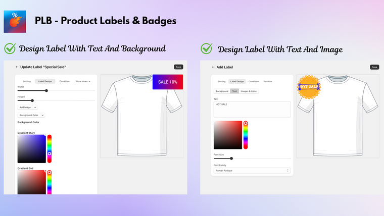 PLB ‑ Product Labels & Badges Screenshot