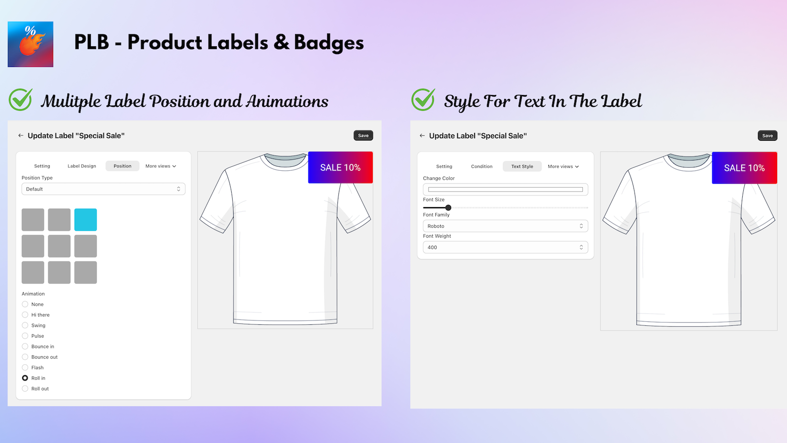 PLB ‑ Product Labels & Badges Screenshot