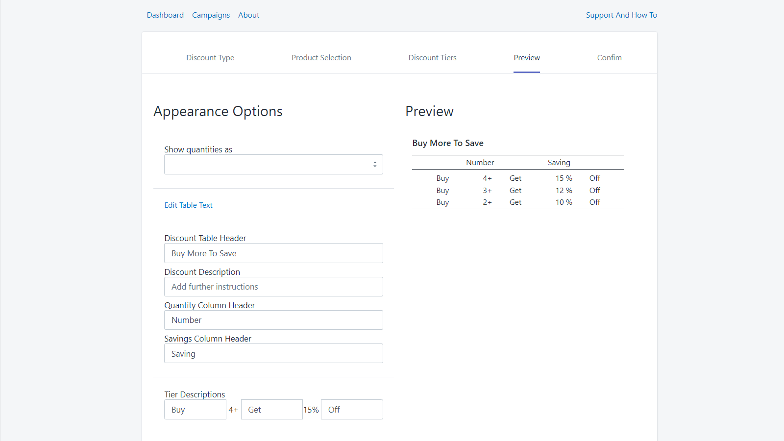 Control your discount table's appearance and language