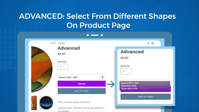 Desktop product page, select multiple upload image shapes