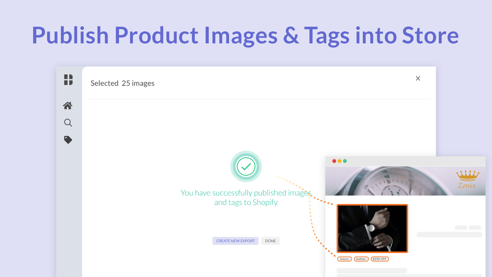 Publish product images & tags into your store 