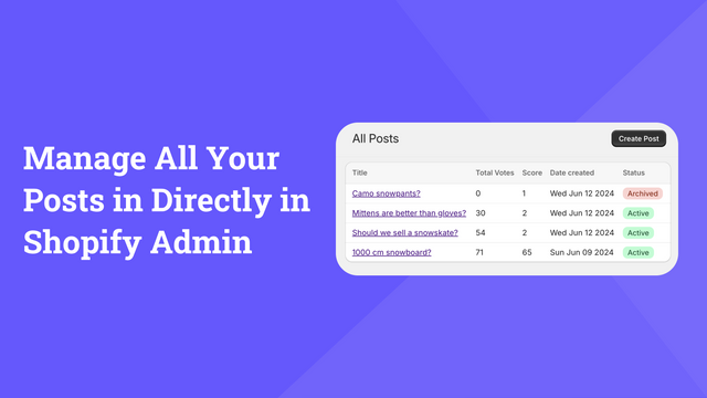 Administrer alle dine indlæg direkte i Shopify Admin