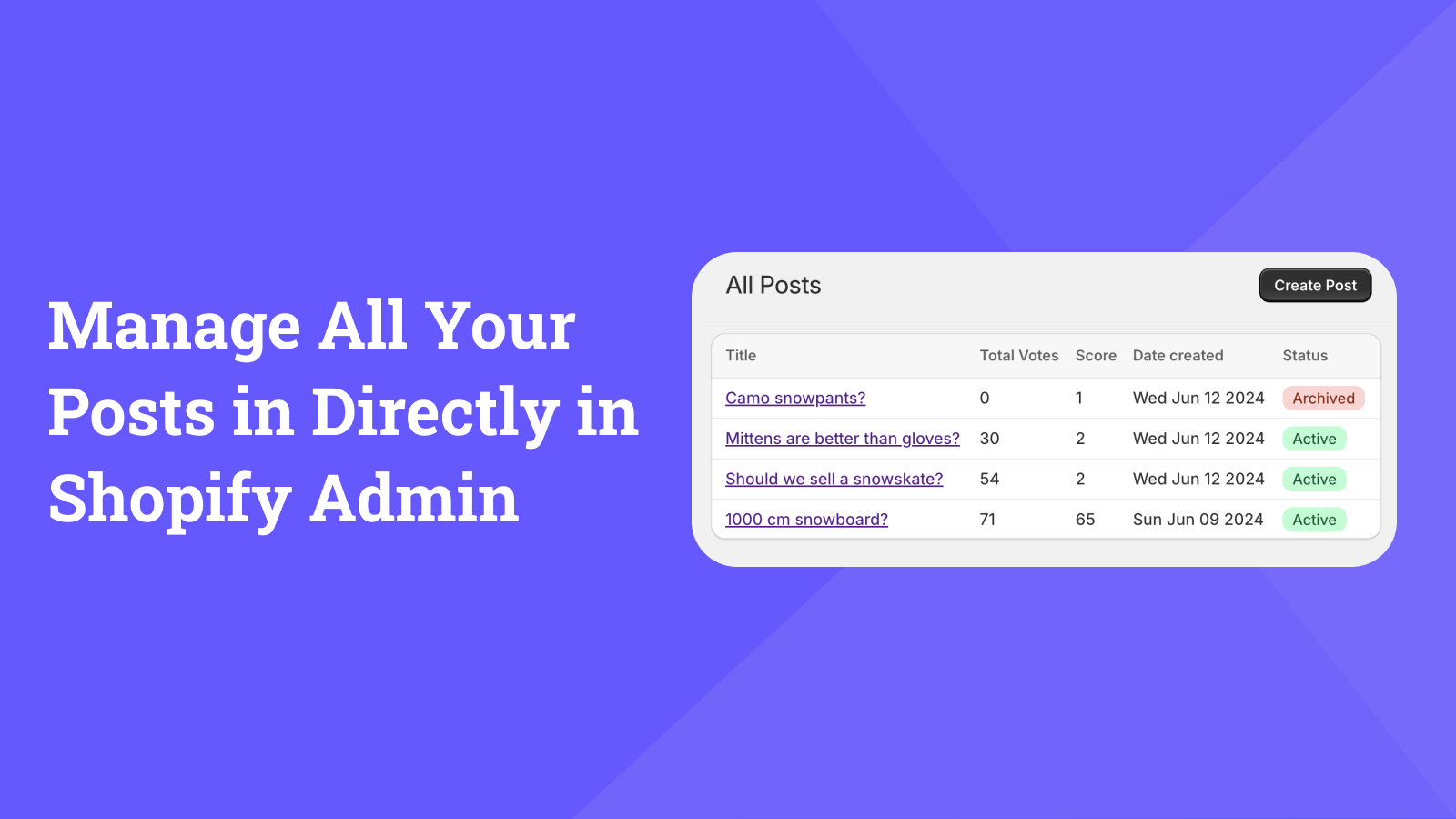 Manage all your post directly in Shopify Admin