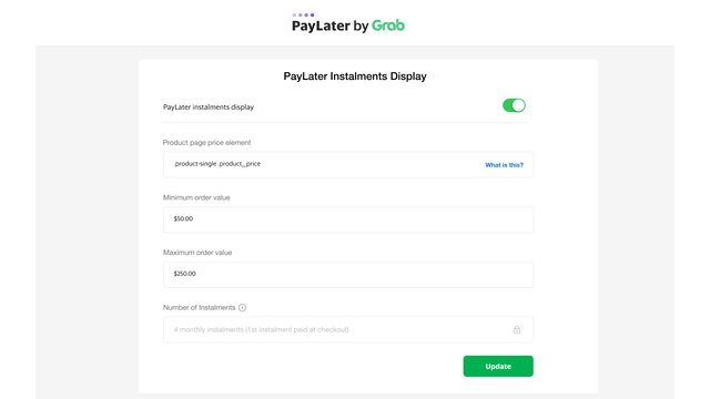 步骤3：配置您的PayLater分期付款显示设置
