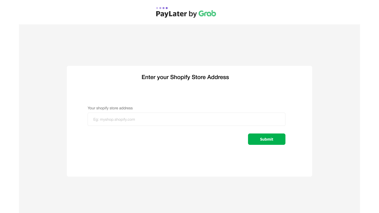 Trin 2: Indtast din Shopify Store URL (f.eks. minbutik.shopify.com)