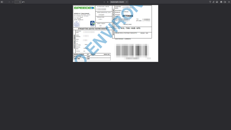 Speedex Courier Voucher Screenshot