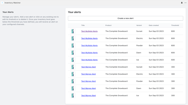 Uma lista de alertas