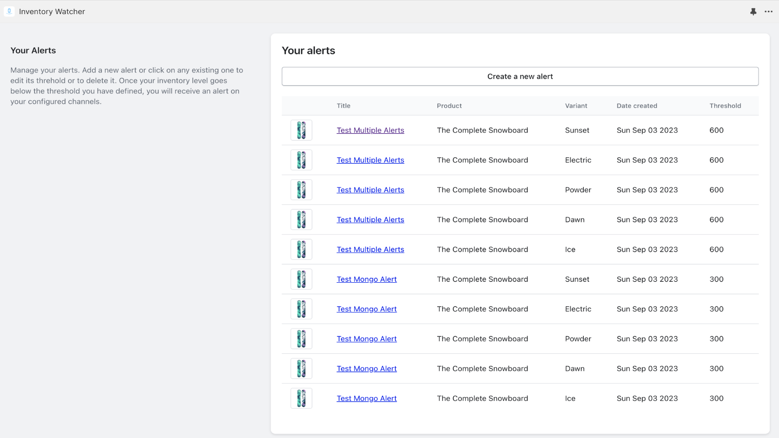 Uma lista de alertas