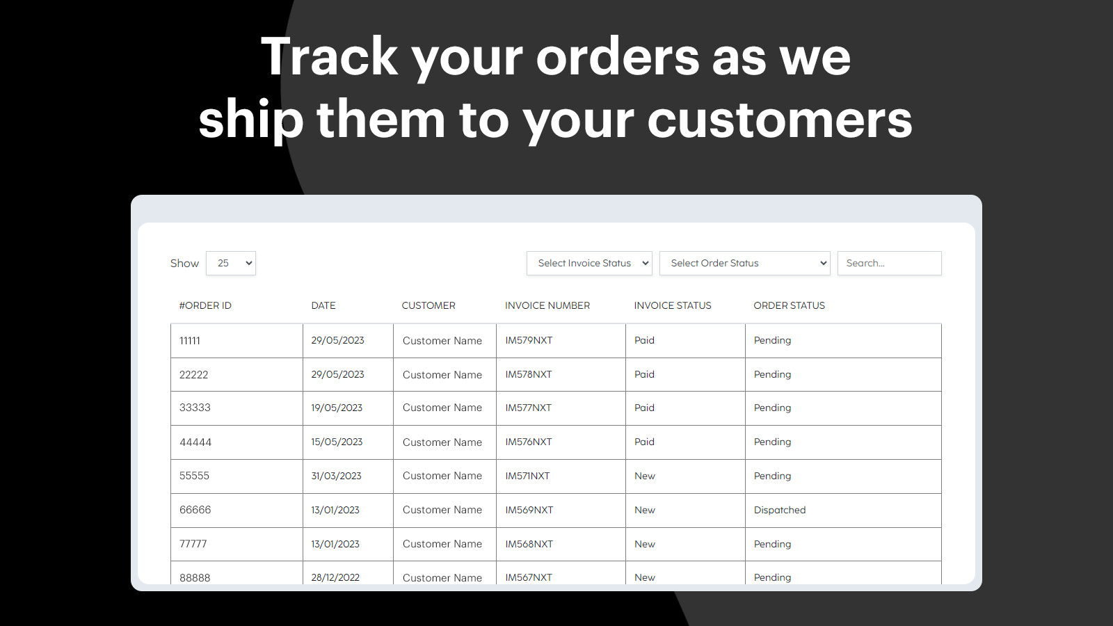 Track your orders as we ship them to your customers